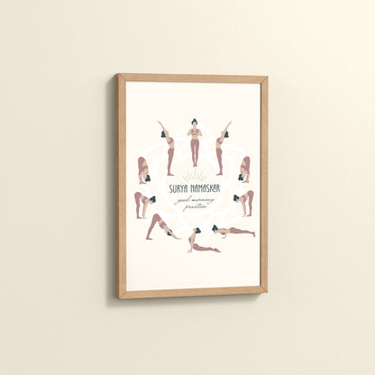 Side View of Surya Namaskar – Yoga Sequence Wall Art Frame in Natrual Color Frame