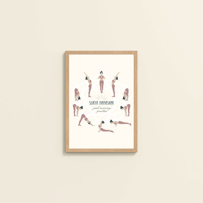 Wall View of Surya Namaskar – Yoga Sequence Wall Art Frame in Natrual Color Frame