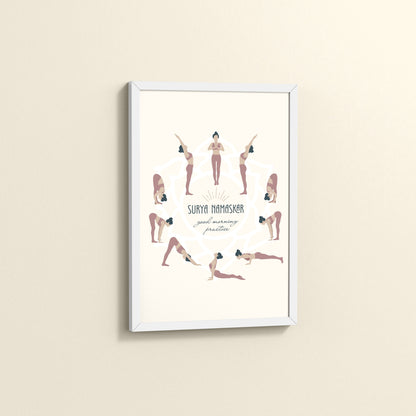 Side View of Surya Namaskar – Yoga Sequence Wall Art Frame in White Color Frame