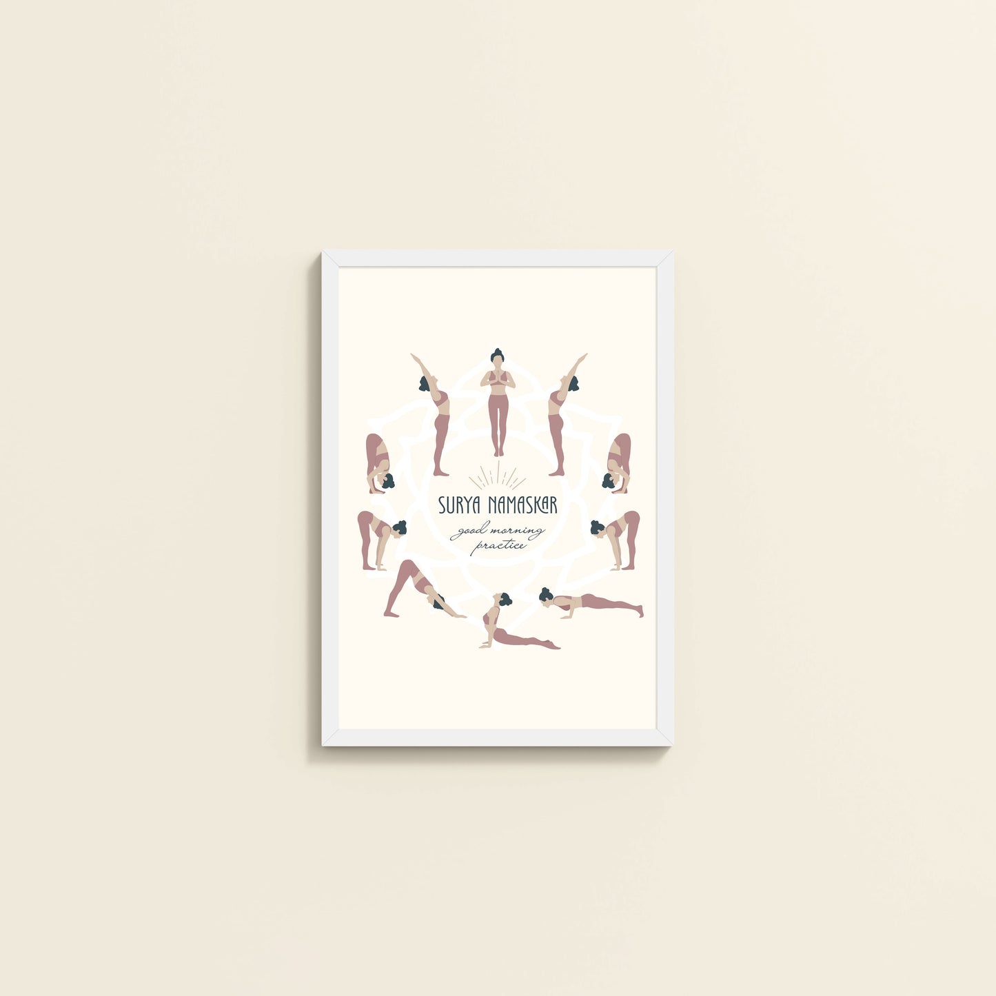Wall View of Surya Namaskar – Yoga Sequence Wall Art Frame in White Color Frame