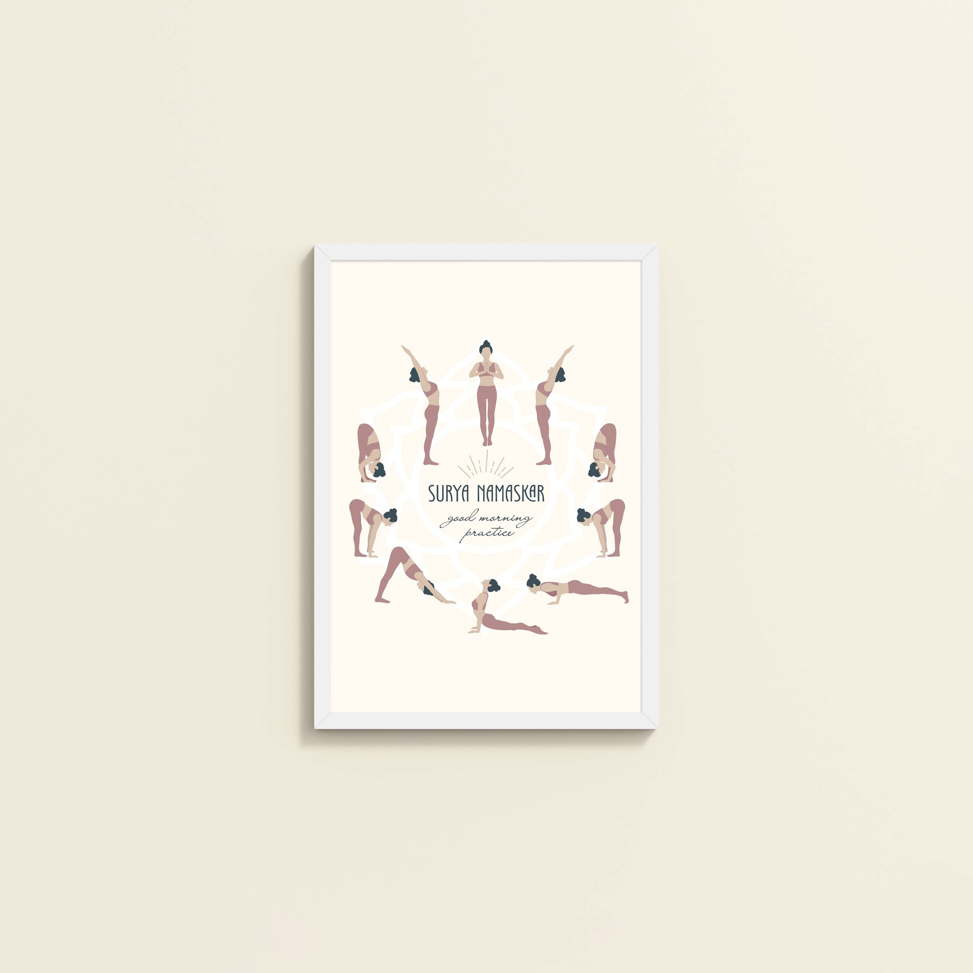 Wall View of Surya Namaskar – Yoga Sequence Wall Art Frame in White Color Frame