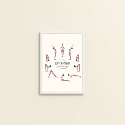 Wall View of Surya Namaskar – Yoga Sequence Wall Art Frame in White Color Frame