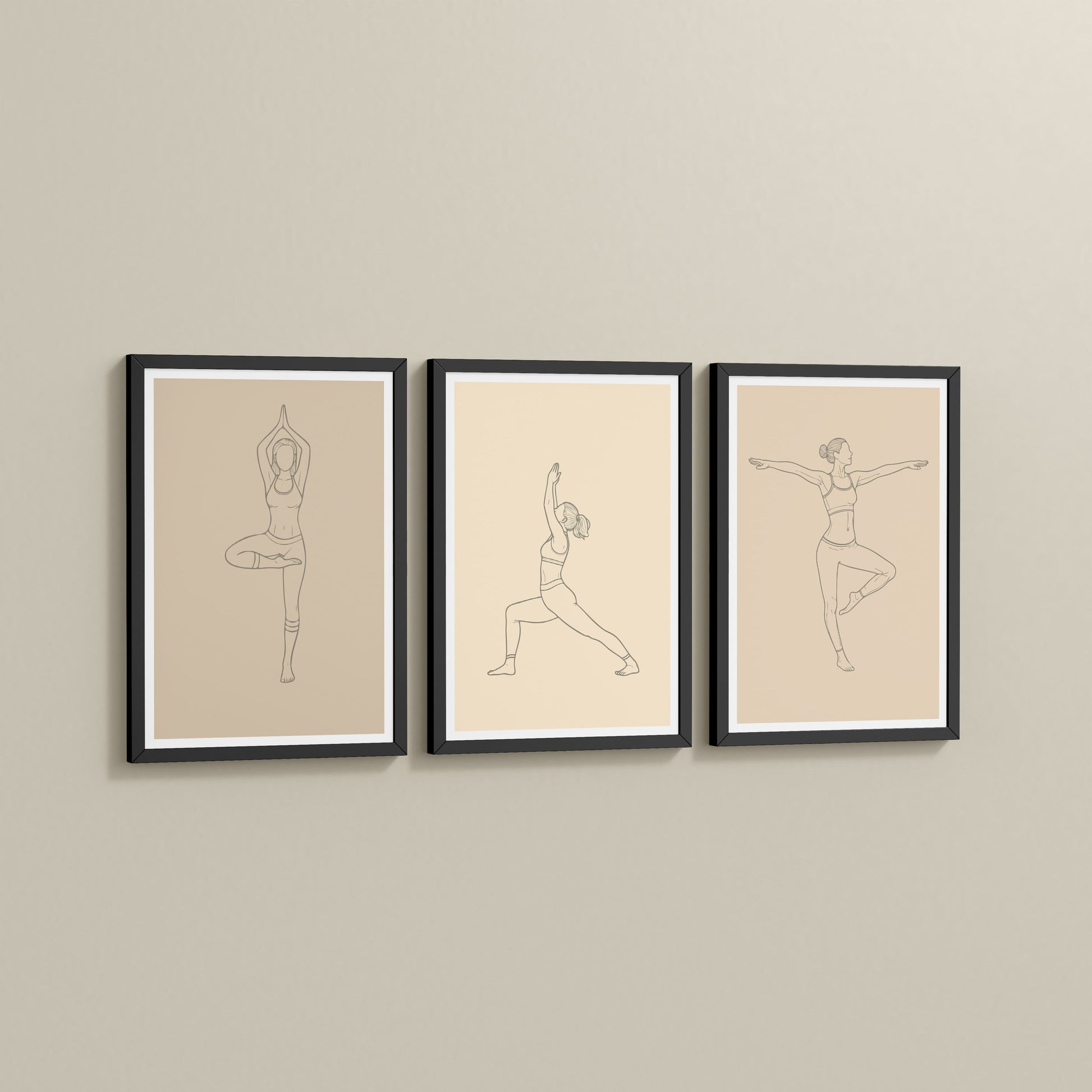 Side View of Yoga Posture Wall Decor Set of 3 Frames in Black Color Frame