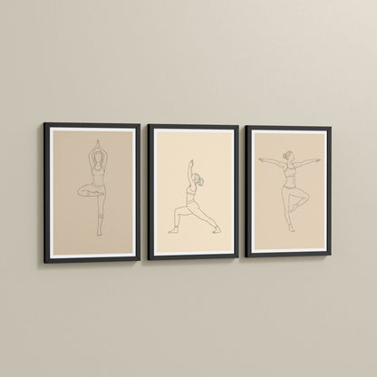 Side View of Yoga Posture Wall Decor Set of 3 Frames in Black Color Frame