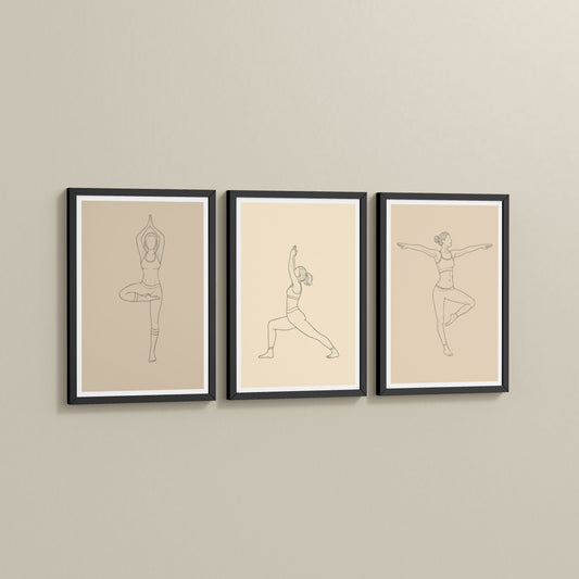 Side View of Yoga Posture Wall Decor Set of 3 Frames in Black Color Frame
