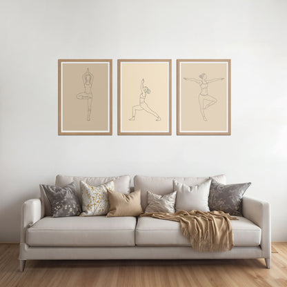 Living Room Sofa Preview of Yoga Posture Wall Decor Set of 3 Frames in Natrual Color Frame