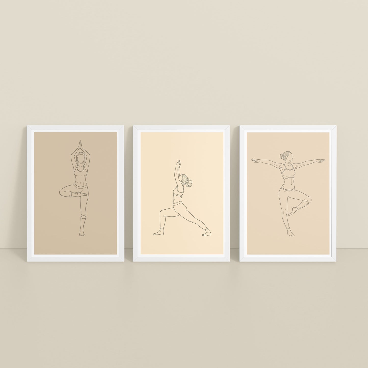 Inclined Floor View of Yoga Posture Wall Decor Set of 3 Frames in White Color Frame